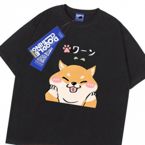 áo phông form rộng basic tee hình chó Shiba nựng mặt